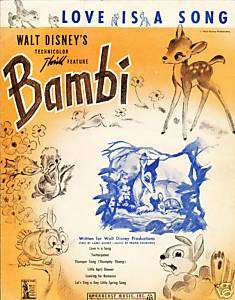 BAMBI Walt Disney 1942 Movie Sheet Music Love is a Song  