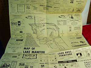 1950s Map of Rochester & Lake Manitou Indiana Fishing  