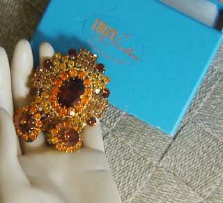VTG AUSTRIA Glass Brooch/Pin & Earrings Amber/Orange  