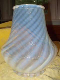   Antique IMPORTANT Ribbed Spiral Opalescent Canary Low Belly Glass Vase