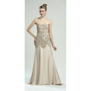  Sue Wong Womens Size 0 14 Champagne Strapless Bead Evening 