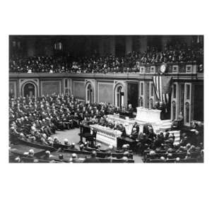Woodrow Wilson Addressing Congress in 1917, the Year the United States 
