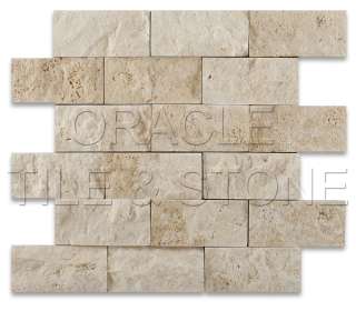 Ivory Travertine Split Faced Brick Mosaic Tile  