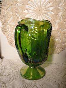 INDIANA VINTAGE RARE GREEN CARNIVAL GLASS HARVEST GRAPE PITCHER  