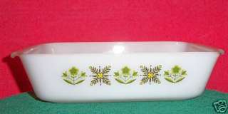    King Vintage Loaf Pan White Oven Ware Glass Green Yelo #1427  