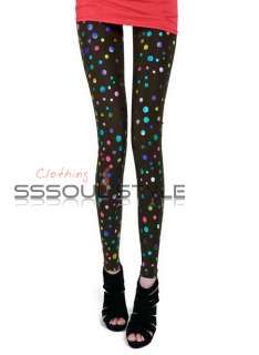 Size US 0 4 Green Colorful Dots Leggings Tights Girl Women Pans vq058 