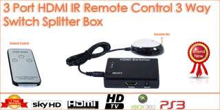 Port HDMI IR Remote Control 3 Way Switch Splitter Box  