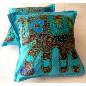 com 2 Turquoise Handcrafted Applique Patchwork Ethnic Indian Elephant 