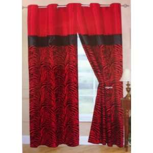   Curtains 2 Faux Silk Black RED Zebra Panels & 2 Tie Backs Home