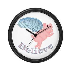 Flying Pig Design Funny Wall Clock by 