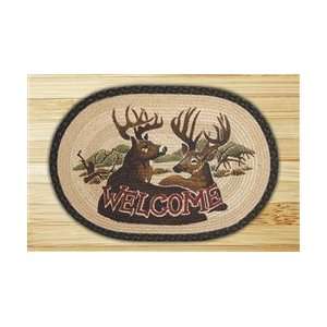    Oval Two Deer Cabin Welcome Rug, Braided Jute