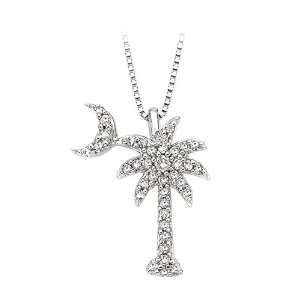   Palm Tree with Crescent Moon Pendant in 10K White Gold Jewelry