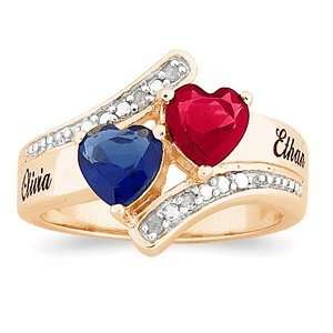   Gold over Sterling Couples Birthstone Hearts Diamond Name Ring