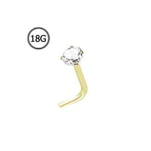  14KT Yellow Gold L Bend Nose Stud Ring 3mm Genuine Diamond 