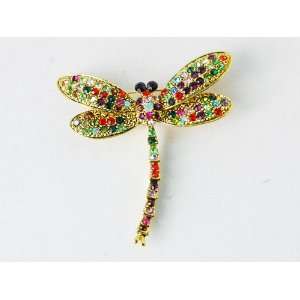   Pride Gold Tone Rhinestone Flying Dragonfly Pin Brooch Jewelry