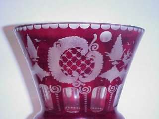 ANTIQUE BOHEMIAN RUBY GLASS VASE VERY LARGE  