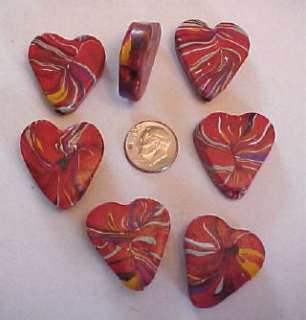 Red Fimo swirl 28mm heart beads large hole GBS031  