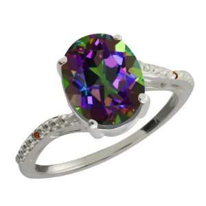   Ct Oval Green Mystic Quartz and Cognac Red Diamond 18k White Gold Ring