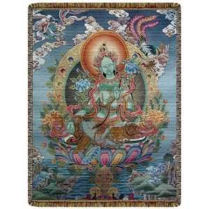  Green Tara Buddhist Tapestry Throw Blanket / Wall Hanging 