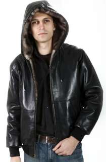   New Black Lambskin Leather Hooded Reversible Jacket Size M 5XL  