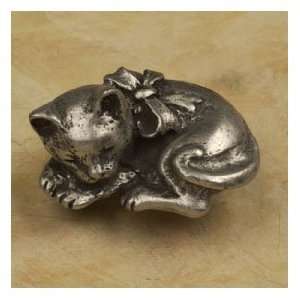   Home Cabinet Hardware 052 Sleeping Cat Sm Knob Pewter with Maple Wash