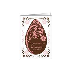 Happy Easter Co worker Folk Art Chocolate and Pink Floral Egg Card