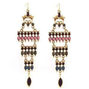  Gypsy Gold Tone Chandelier Earring with Multiple Color 