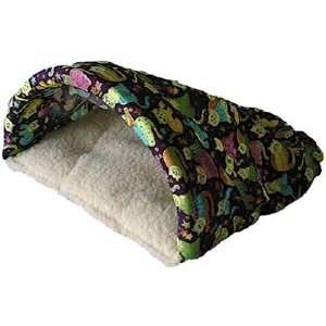 Pet Cave Hideaway Bed  Fabric PURPLE KITTIES & CREAM SHEEPSKIN  Size 