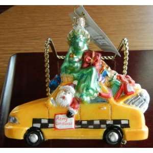  New York City Yellow Cab with Santa, Statue of Liberty 