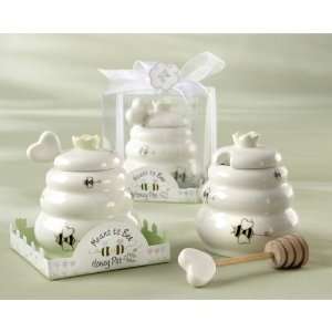  Meant to Bee Ceramic Honey Pot with Wooden Dipper (pack of 