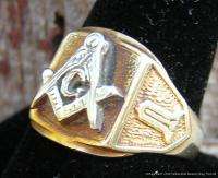 Vintage Mens 10k Yellow Gold Masonic Emblem Ring sz 9.5  