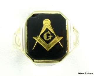 MASONIC Master Mason 10k Yellow Gold Vintage Onyx RING  