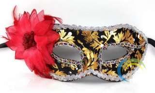  Red Flower Cosplay Venetian Costume Masquerade Fancy Ball Party Mask
