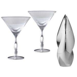  Nambe Twist 2 Martini Glasses & Shaker Set designed by 