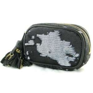  New Oryany Sequin Black Fringe Tassle Pouch Handbag 