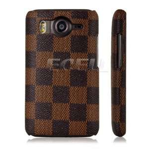   BROWN CHECKERED DESIGN LEATHER BACK CASE HTC DESIRE HD Electronics
