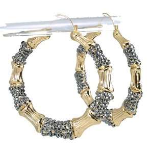  Gold Tone Bamboo Celebrity Style Paparazzi Large Hoops Earrings 