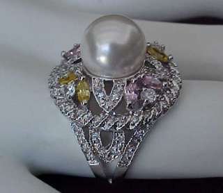   style Pearl Pink Canary CZ Micro Pave OMEGA Earrings & Ring SET  
