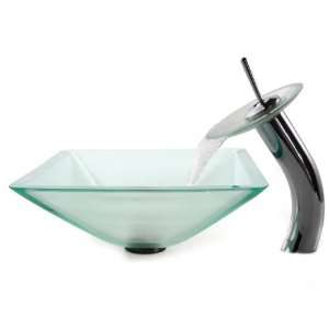  Frosted Aquamarine Glass Sink and Waterfall Faucet C GVS 