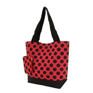  Large Canvas Insulated Tote Bag   Red with Black Polka 