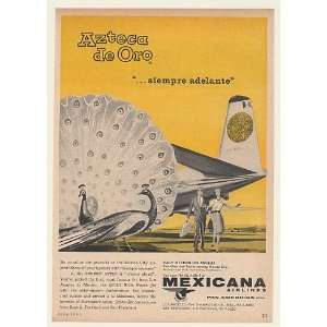  1961 Mexicana Airlines Golden Aztec Jet Peacock Print Ad 
