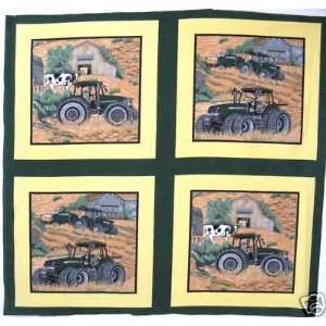  Four John Deere Green Tractor Pillow Panel Fabric Quilt 