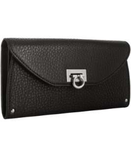 Ferragamo black pebbled leather gancio clasp continental wallet 