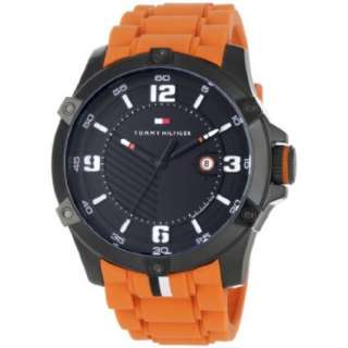 Tommy Hilfiger Mens 1790793 Sport Black Ion Plating and Orange Watch 