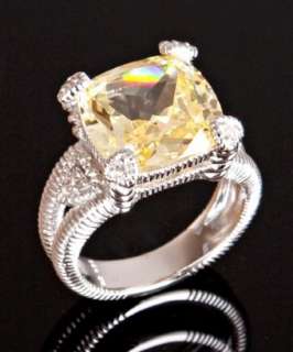 Judith Ripka canary crystal and diamond Fontaine split shank ring 