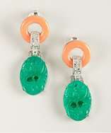 Kenneth Jay Lane jade and coral floral engraved dangle earrings style 