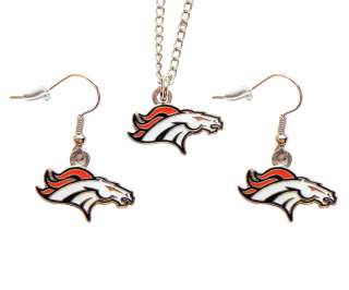   Broncos Necklace and Dangle Earring Charm Set NFL 763264189880  