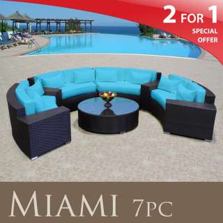 WICKER OUTDOOR FURNITURE ROUND MIAMI SECTIONAL SET PATIO 7 PC TROPICAL 