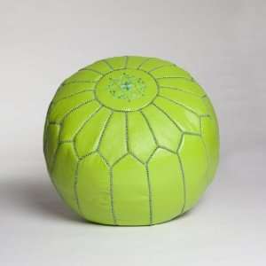    Lime Green Moroccan Leather Pouf, Unstuffed