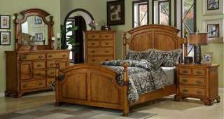 Vineyard Furniture 5 pc Heartland Oak Low Poster Bed Bedroom Set 